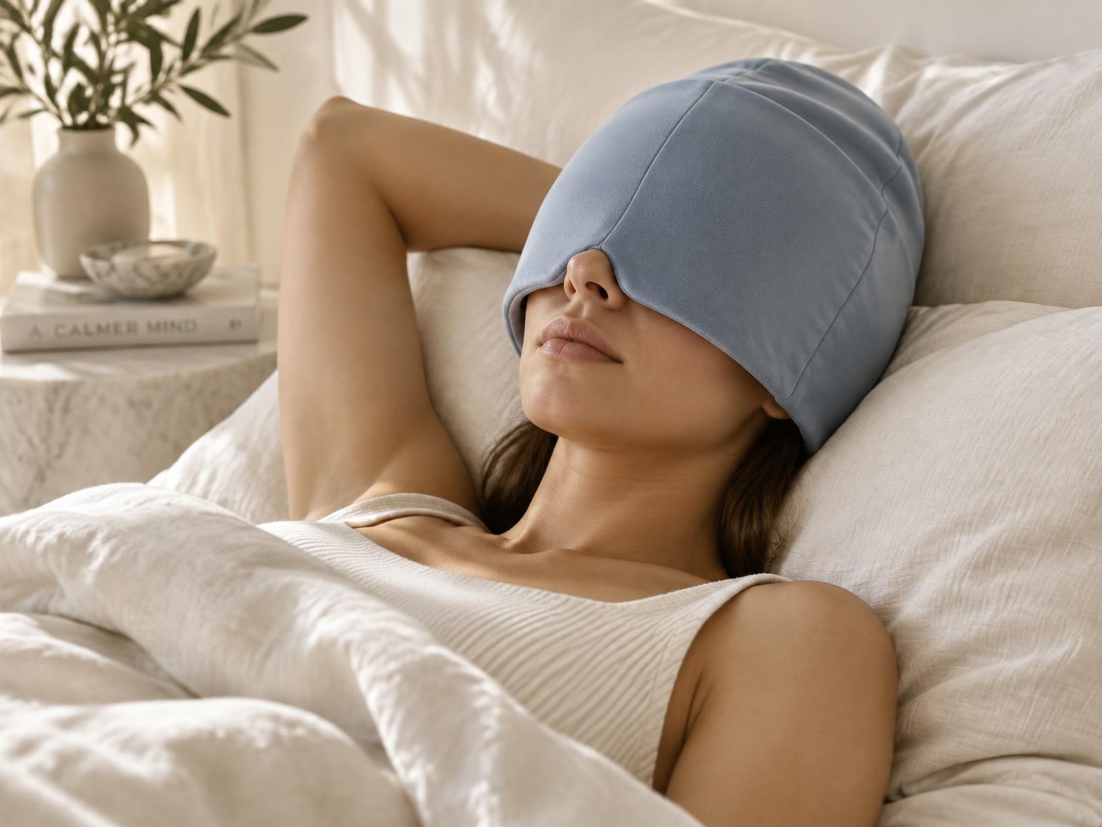 Woman resting in the HUSH relief cap